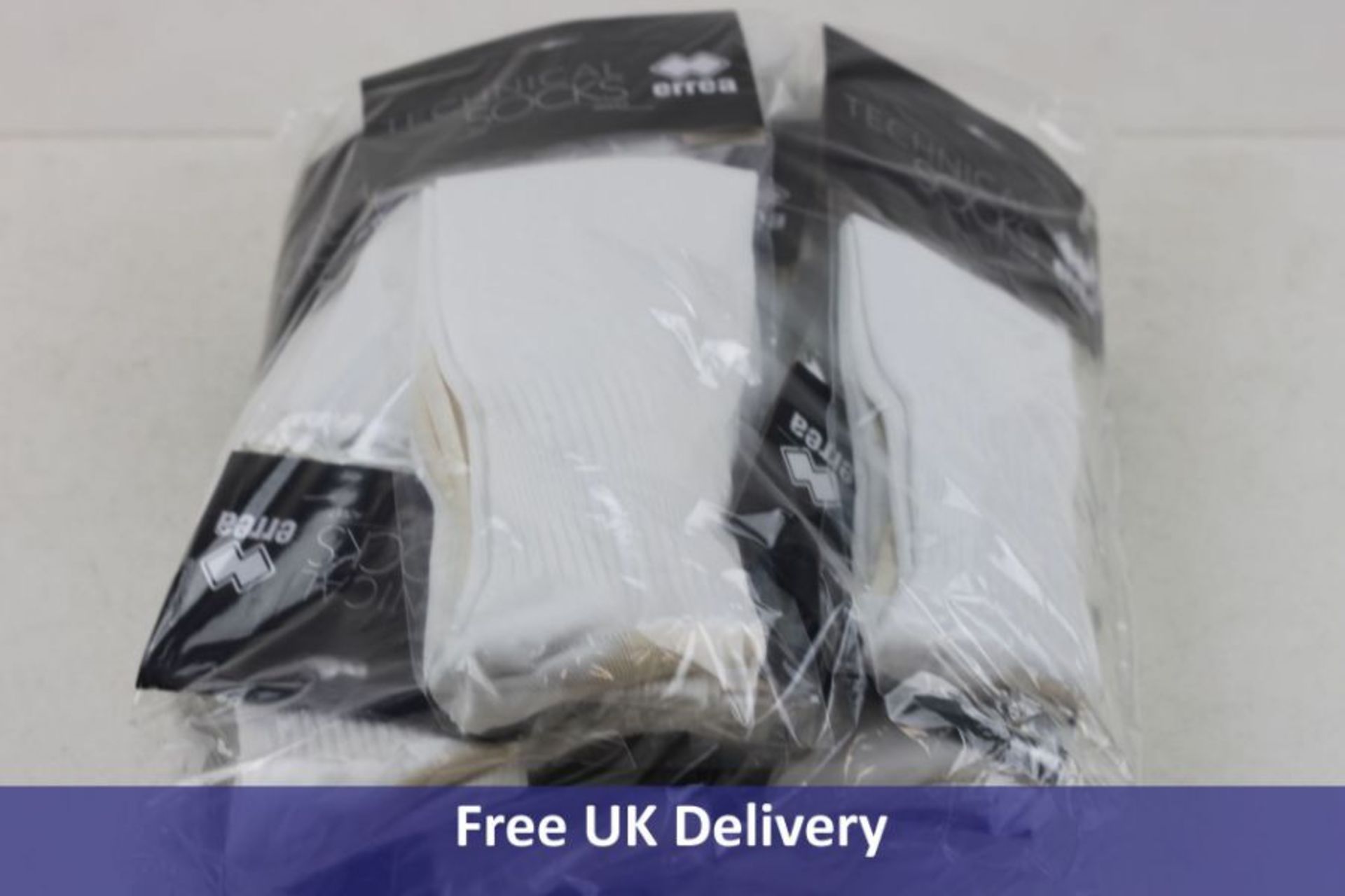 Eighteen Errea Technical Socks to Include 14x Junior Size, White and 4x Adult Size, White