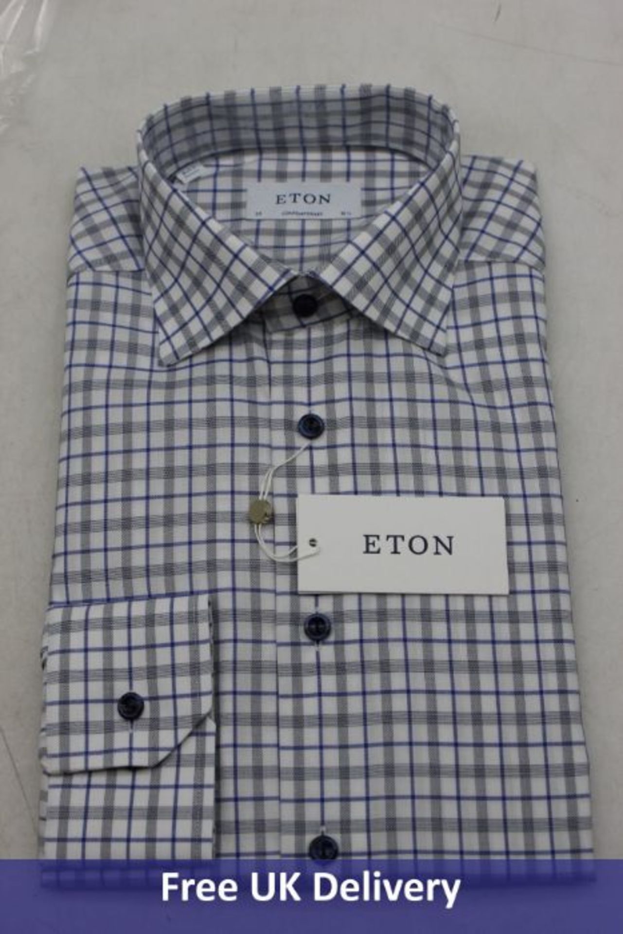 ETON Men's Contemporary Checked Shirt, Blue, Size 39 / 15.5
