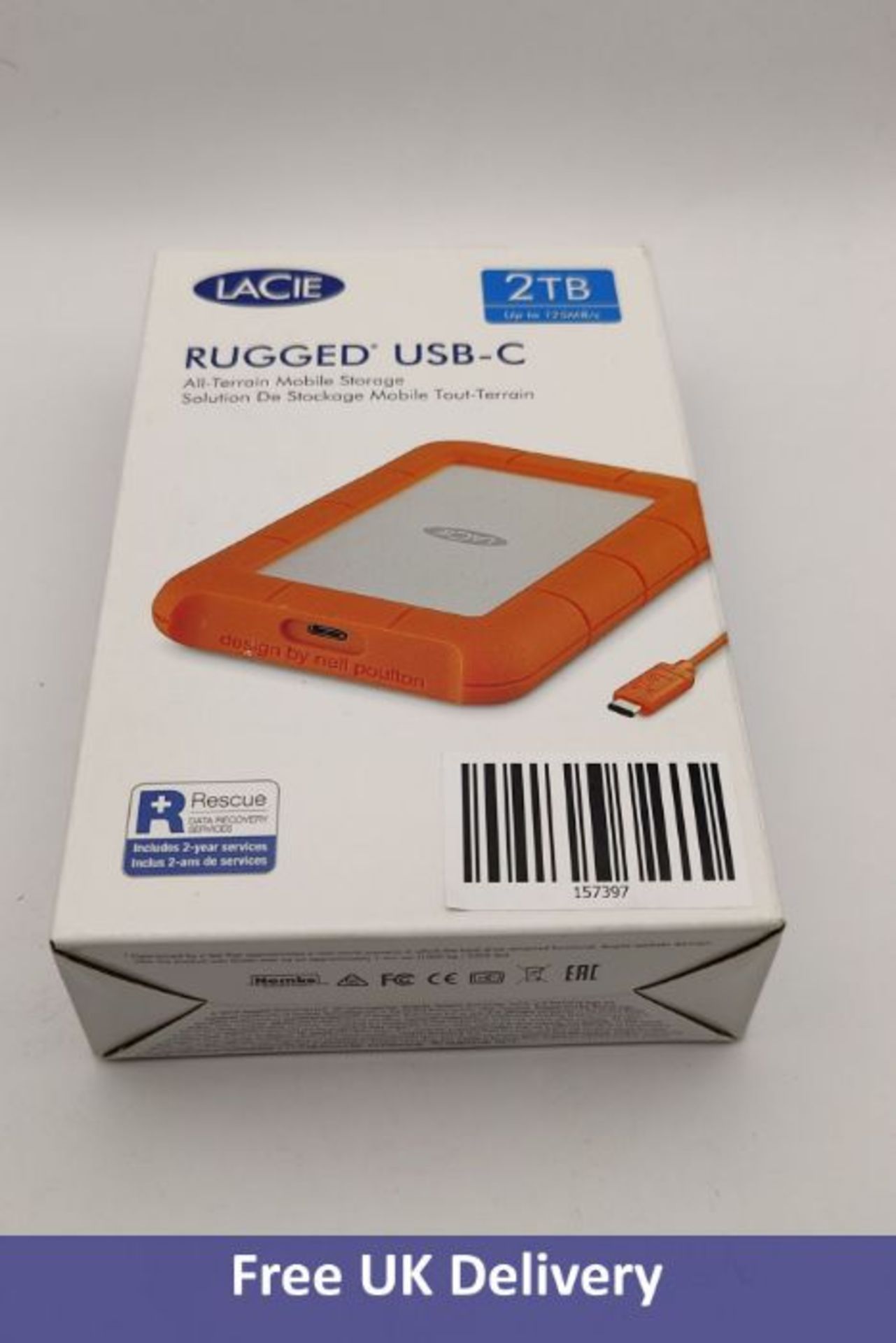 LaCie Rugged USB-C 2TB All-Terrain Mobile Storage, External Hard Drive, Orange. Box sealed
