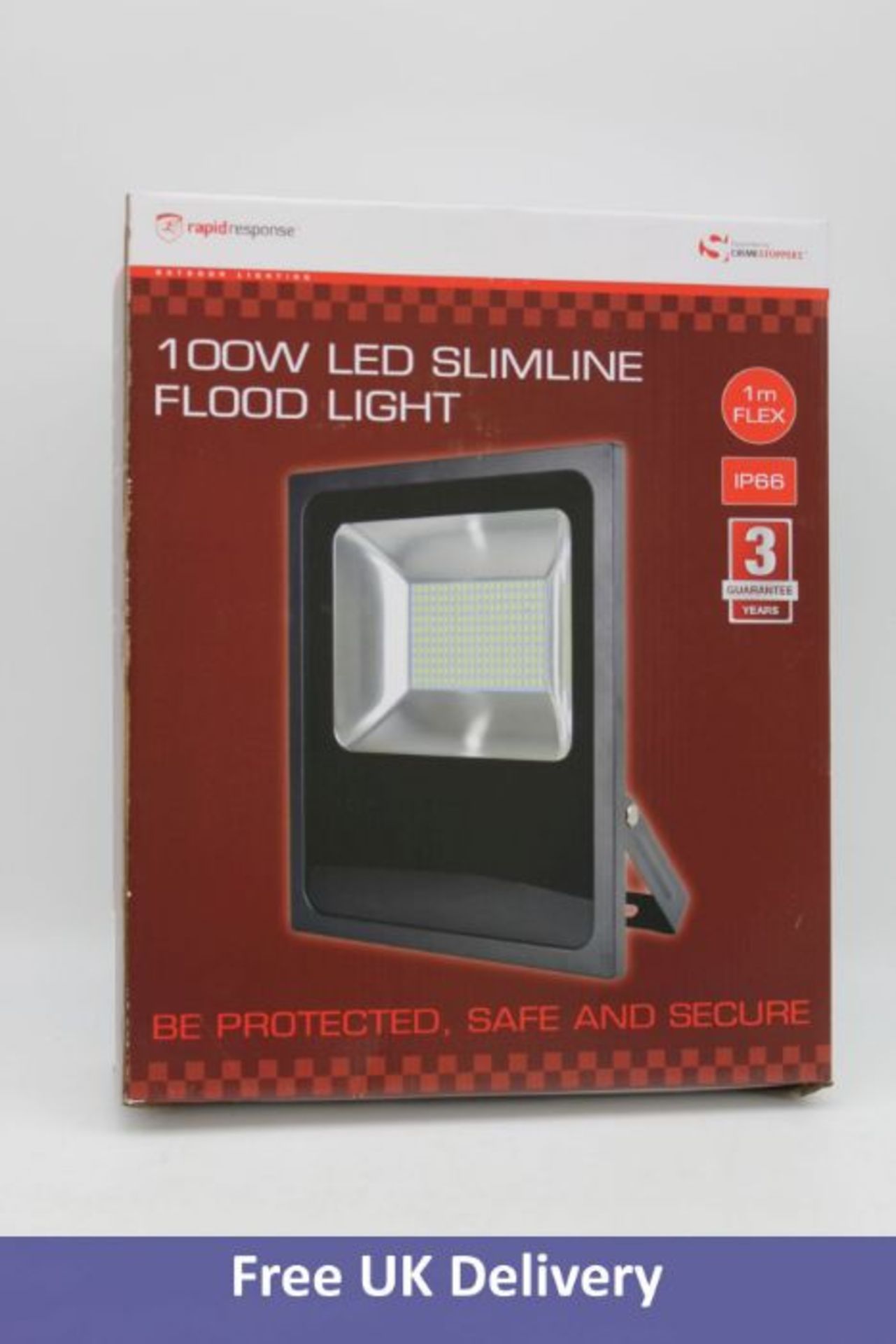 Three Rapid Response 100w Slimline LED Floodlight with 1m Cable, Energy Rating A+, Black - Image 2 of 3