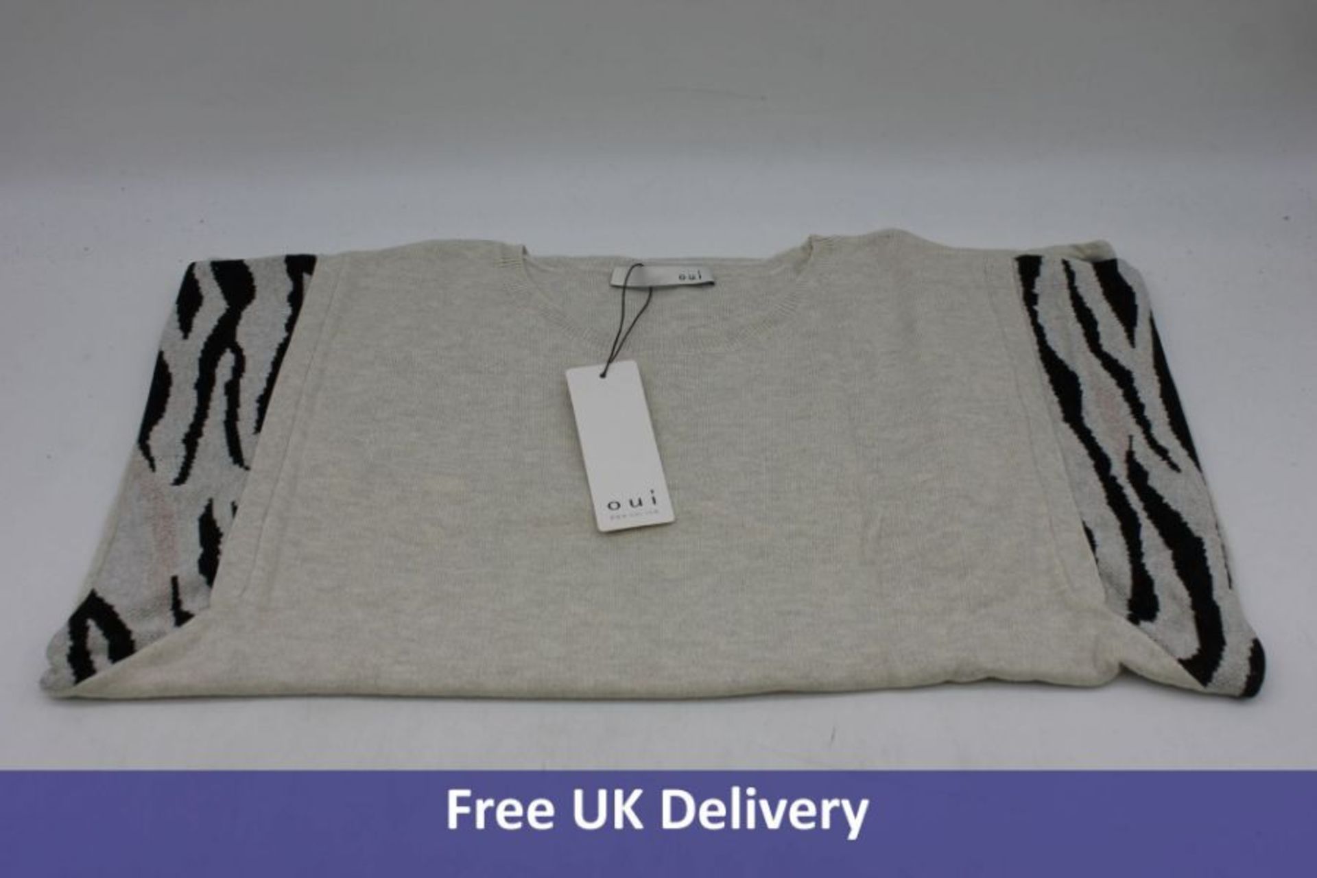 Oui Animal Print Women's Sweater, White/Black, EU 38