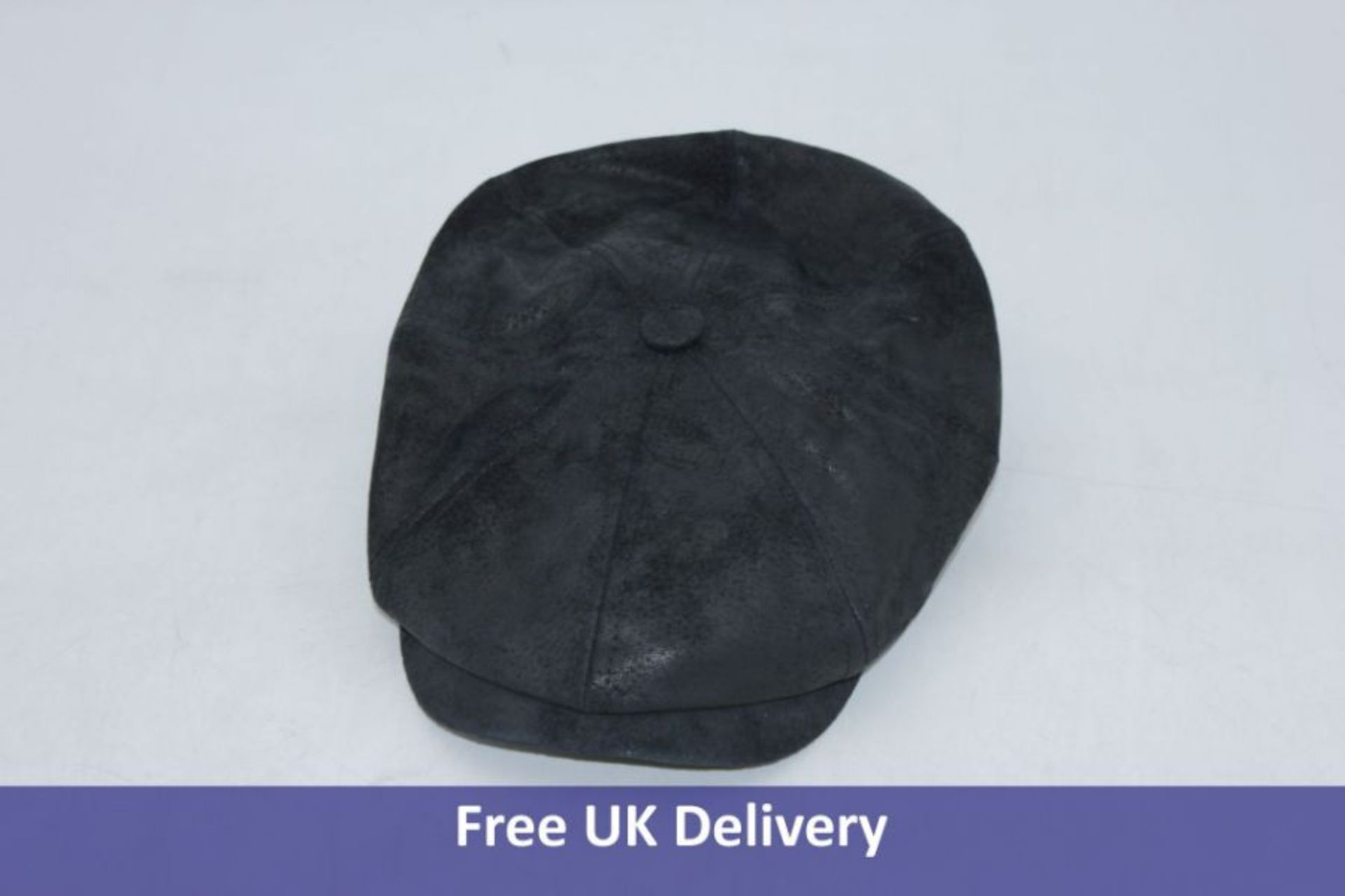 Two Stetson Leather Hatteras Newsboy Flat Cap, Black, UK L