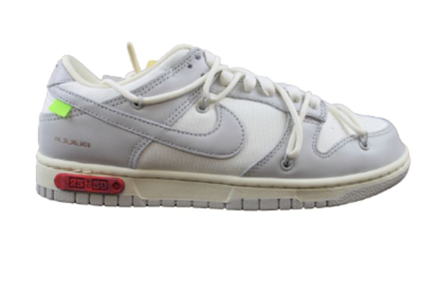 Nike Men's Off White Dunk Lows, Sail, Neutral Grey and Pale Ivory, UK 7. Box damaged