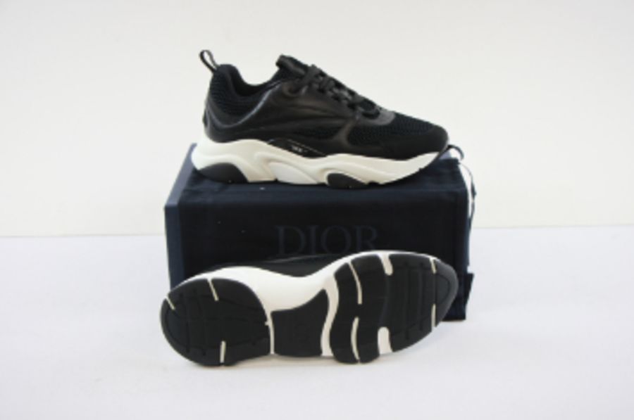Christian Dior Men's B22 Trainers, Black Technical Mesh and Calf Skin, Black and White, UK 10 - Image 2 of 6