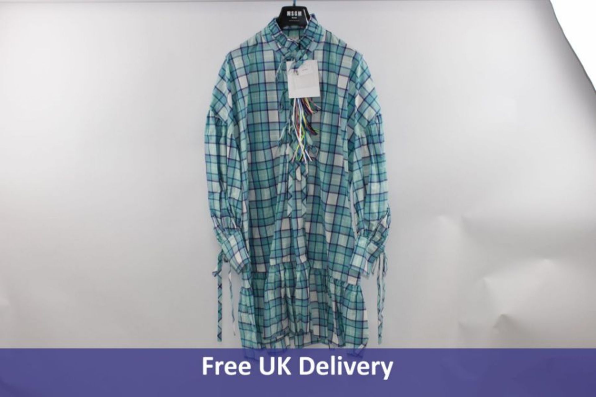 MSGM Women's Abito Dress, Checked Blue and Green, Size 14