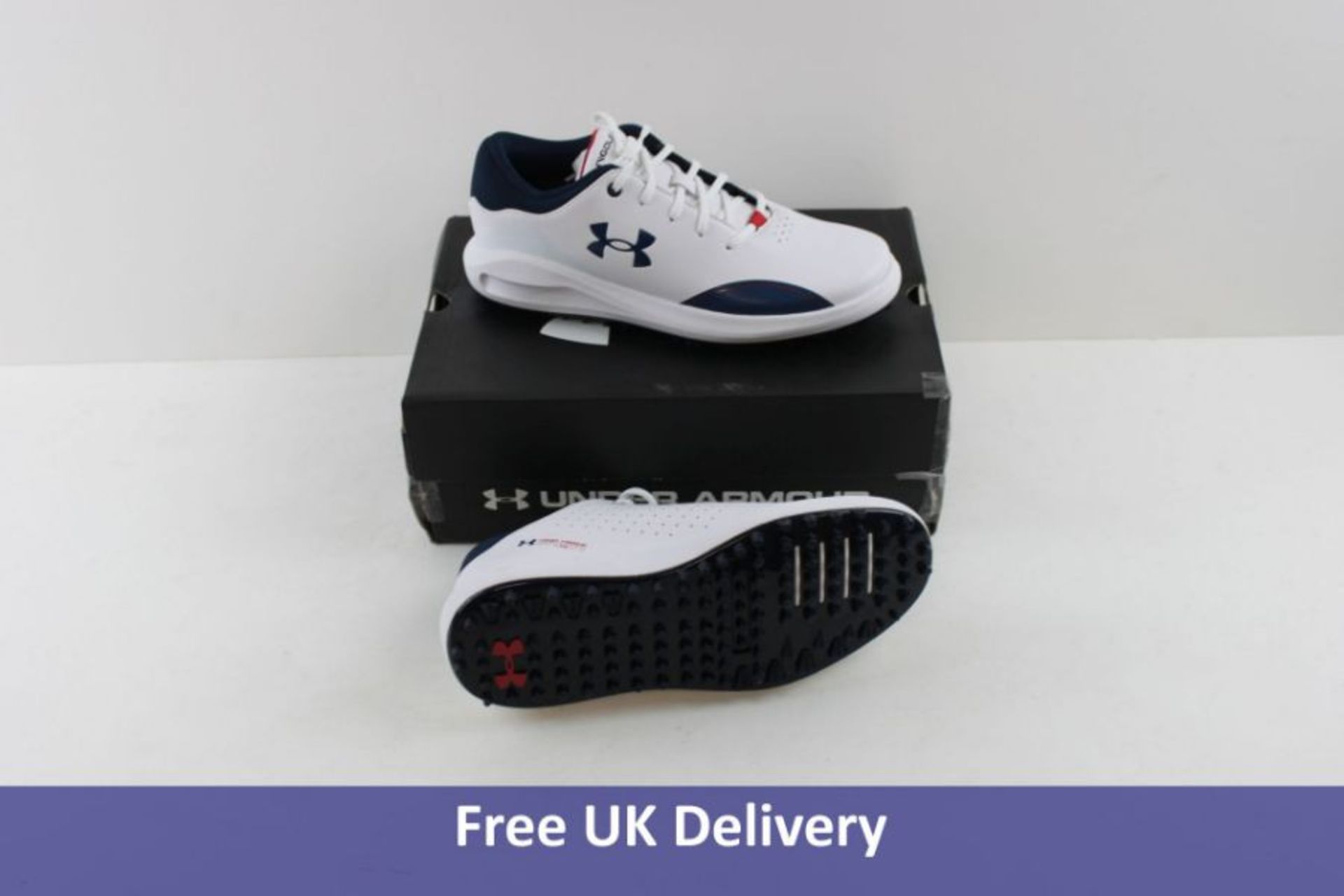 Under Armour Draw Sport SL Junior Golf Shoes, White, Blue and Red, UK 4.5. Box Damaged