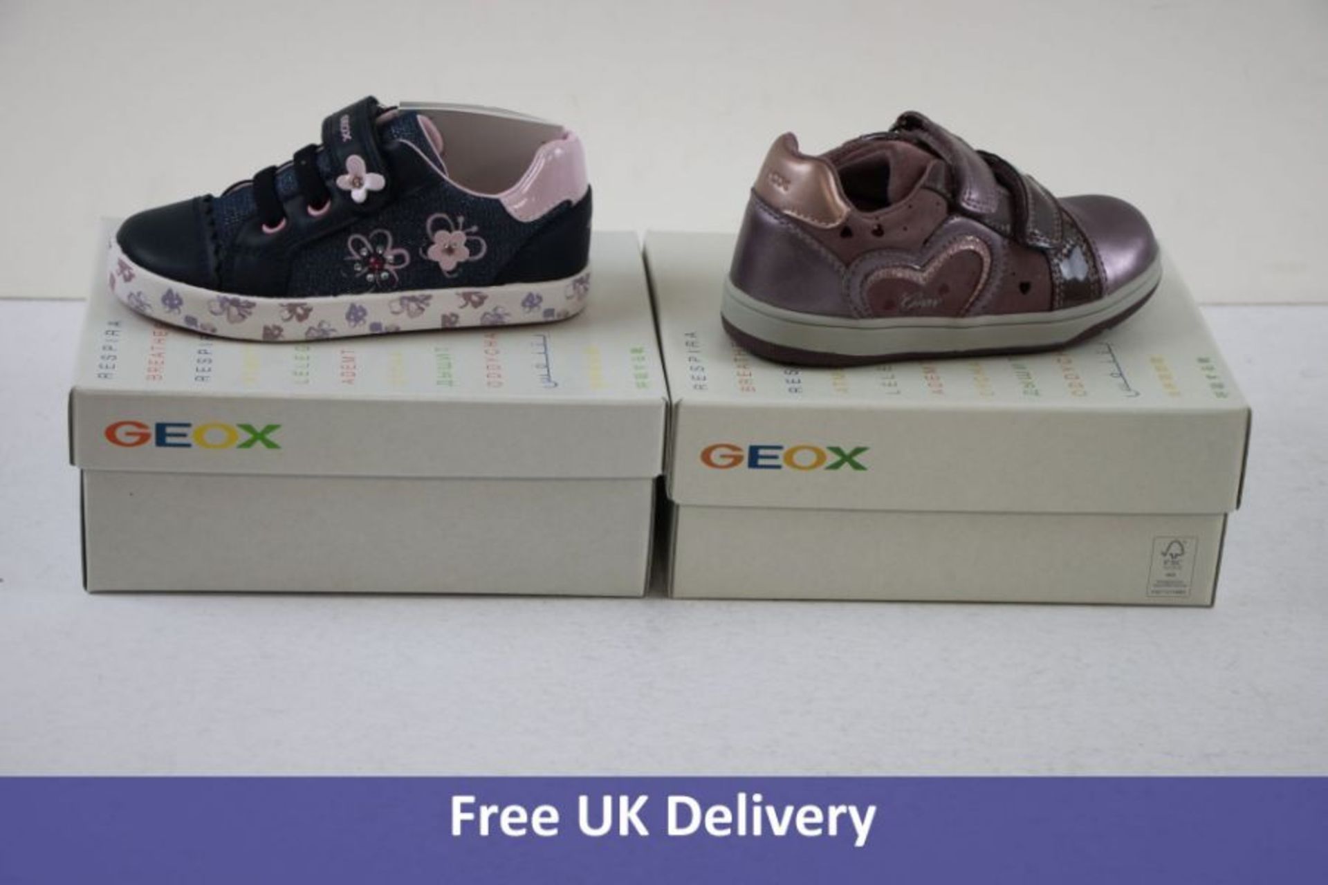Two Pairs of Geox Kids Footwear to Include 1x B Kilwi G, Avio, Pink, UK 7.5 and 1x B N.Flick G, Dark