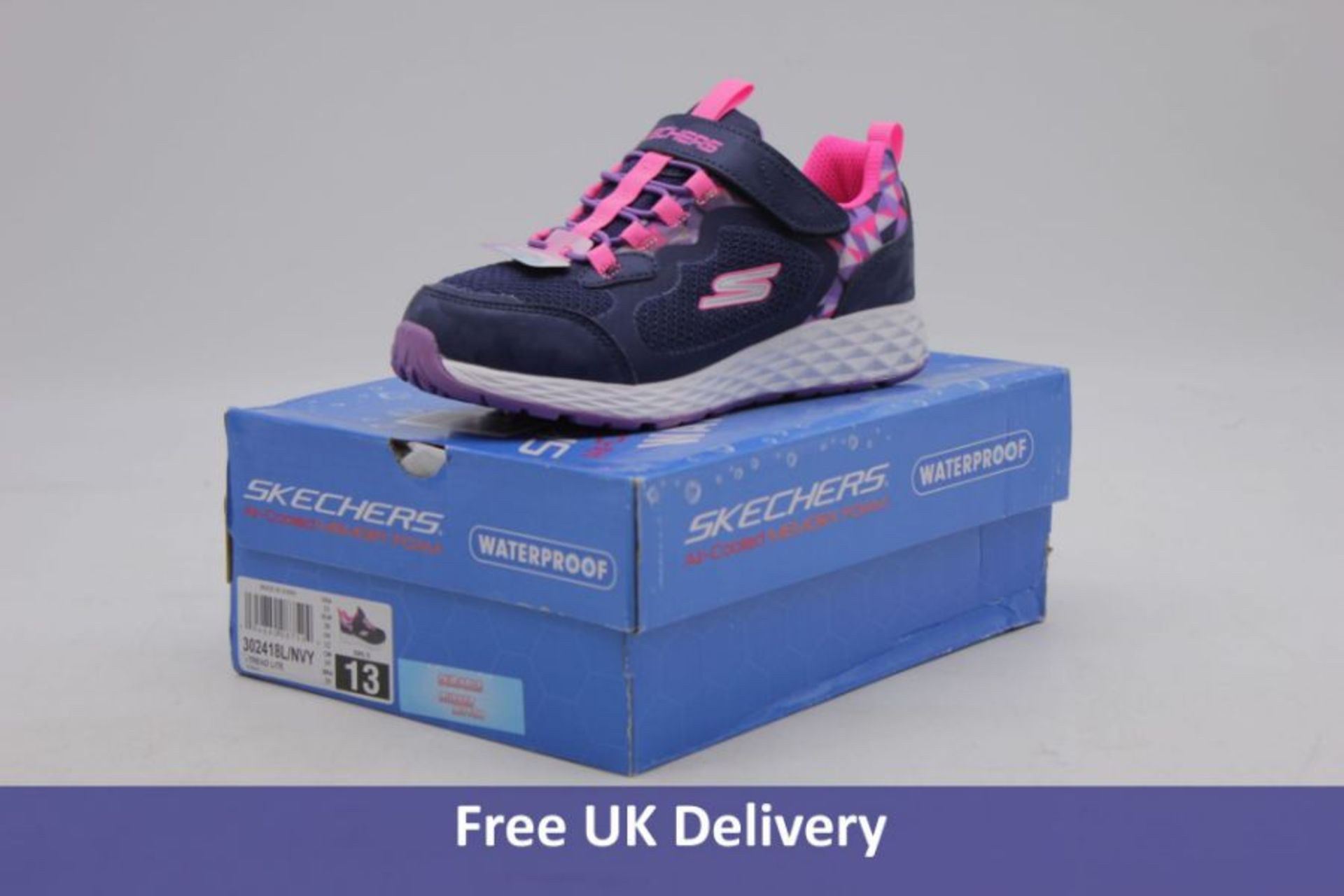 Six Skechers Girl's Tread Lite Air Cooled Memory Foam Waterproof Trainers Navy/Pink, 1x UK 1.5, 1x U