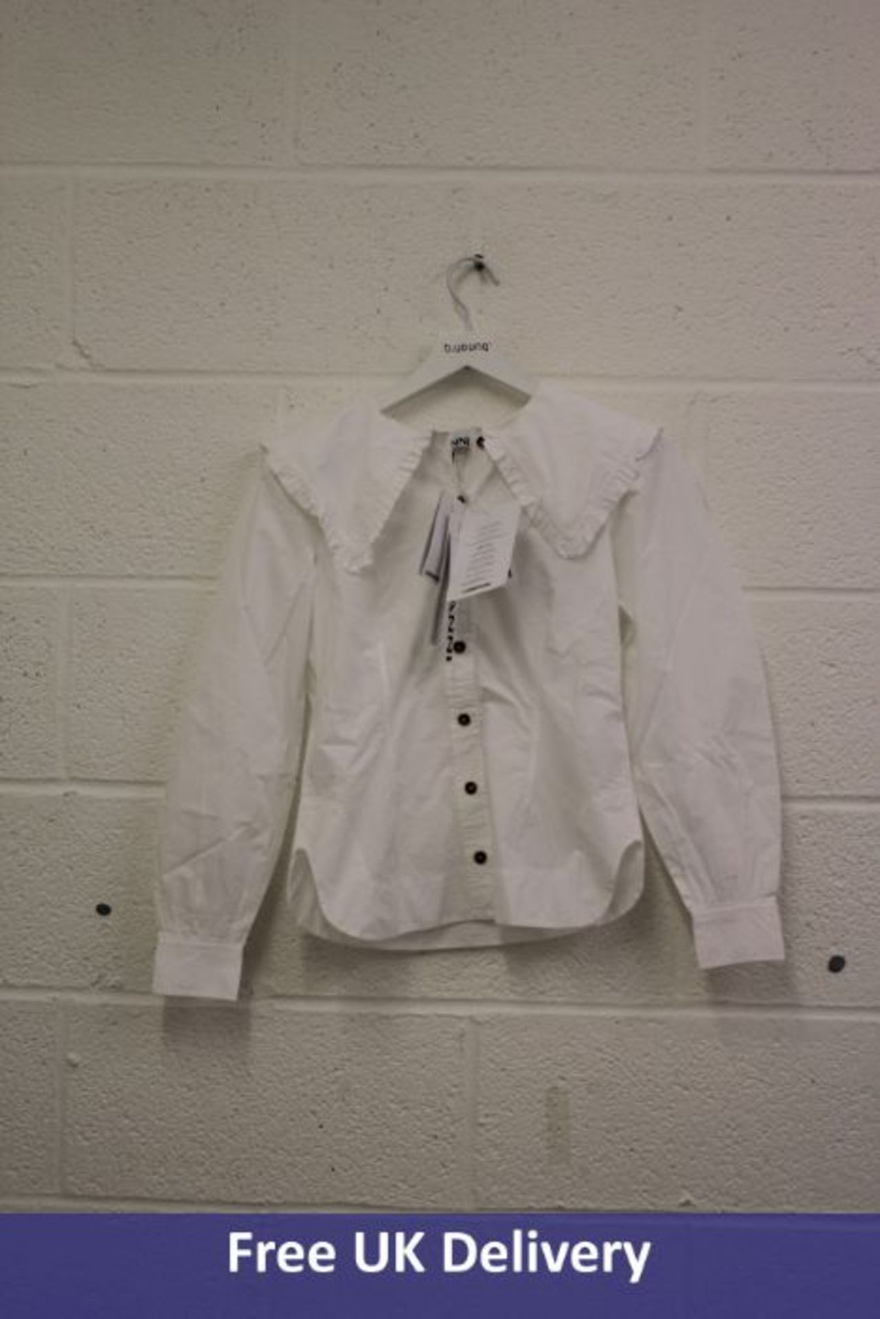 GANNI Women's Chelsea-Collar Organic-Cotton Poplin Shirt, Bright White, Size 34