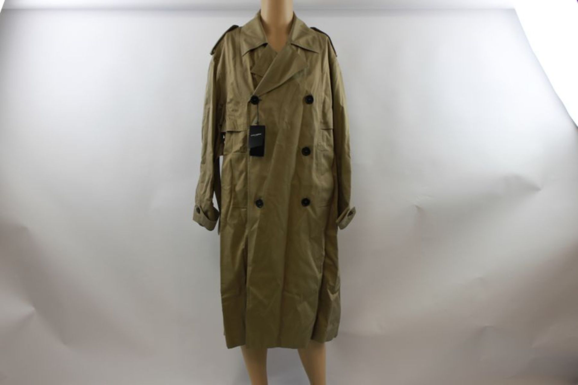 Saint Laurent Men's Double Breasted Trench Coat with Six Buttons, Belted Waist, Beige, Size XS - Image 2 of 3