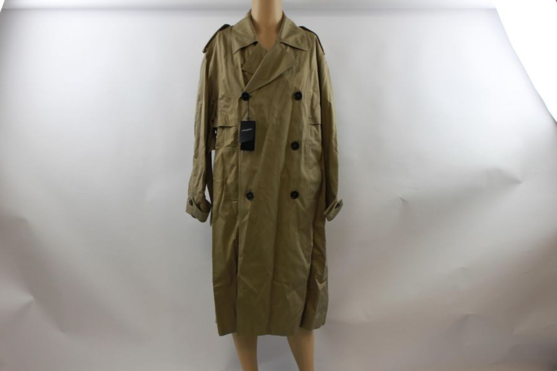 Saint Laurent Men's Double Breasted Trench Coat with Six Buttons, Belted Waist, Beige, Size M - Image 3 of 3