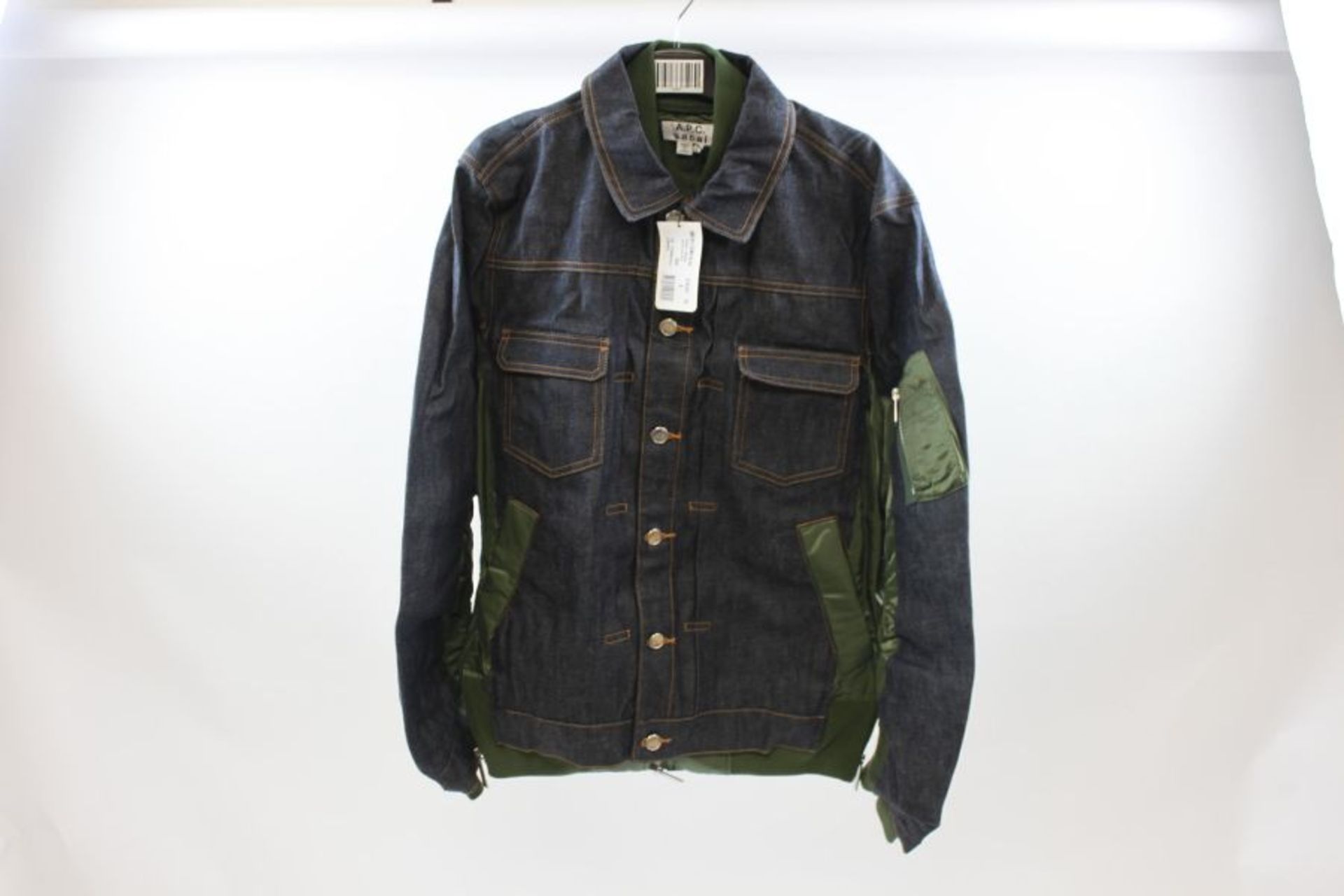 A.P.C x Sacai Men's Denim MA-1 Jacket, Blue & Khaki, Size S