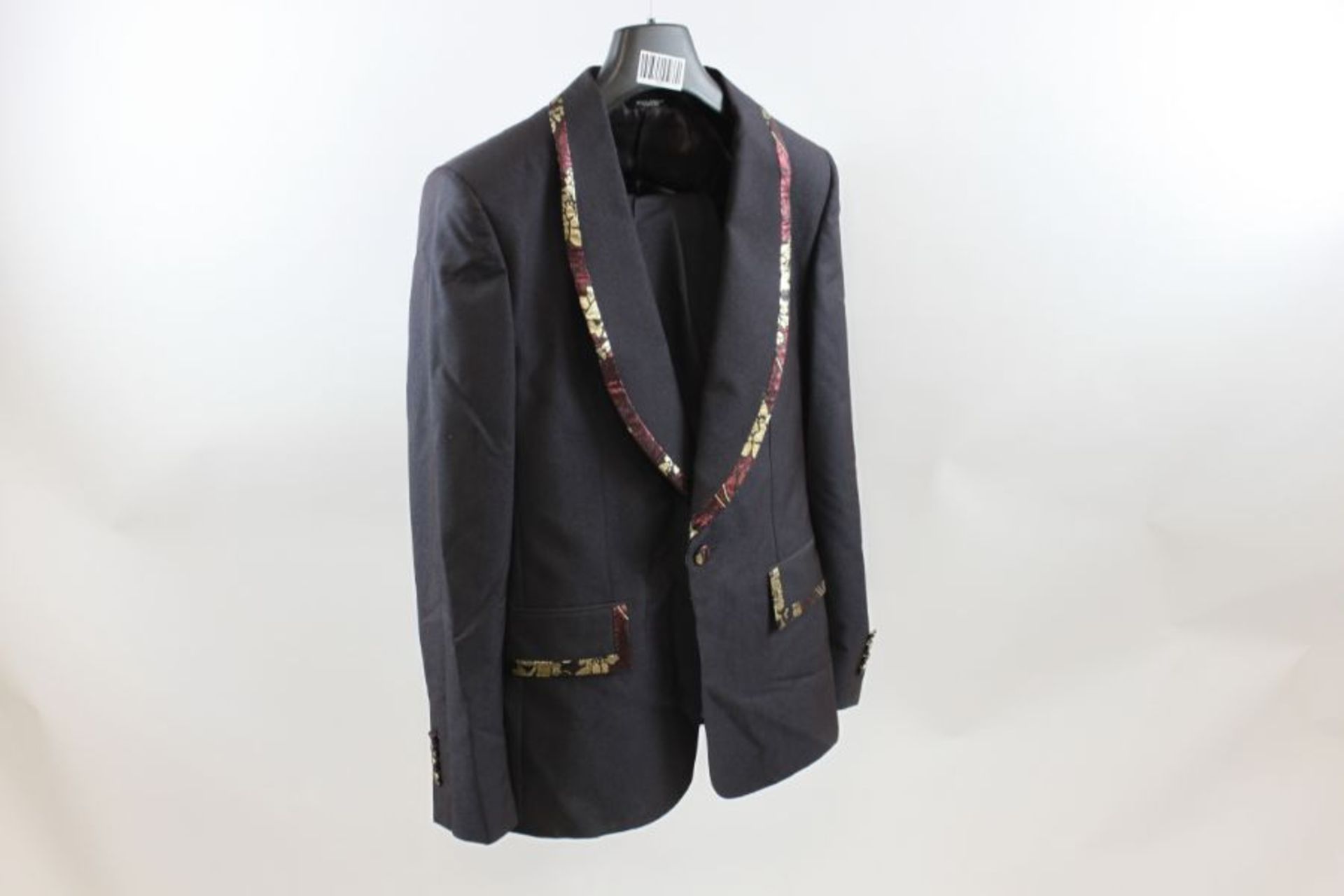 Dolce and Gabbana Men's Suit with Embroidered Collar and Pockets, Navy, Gold and Red, Size 38 UK