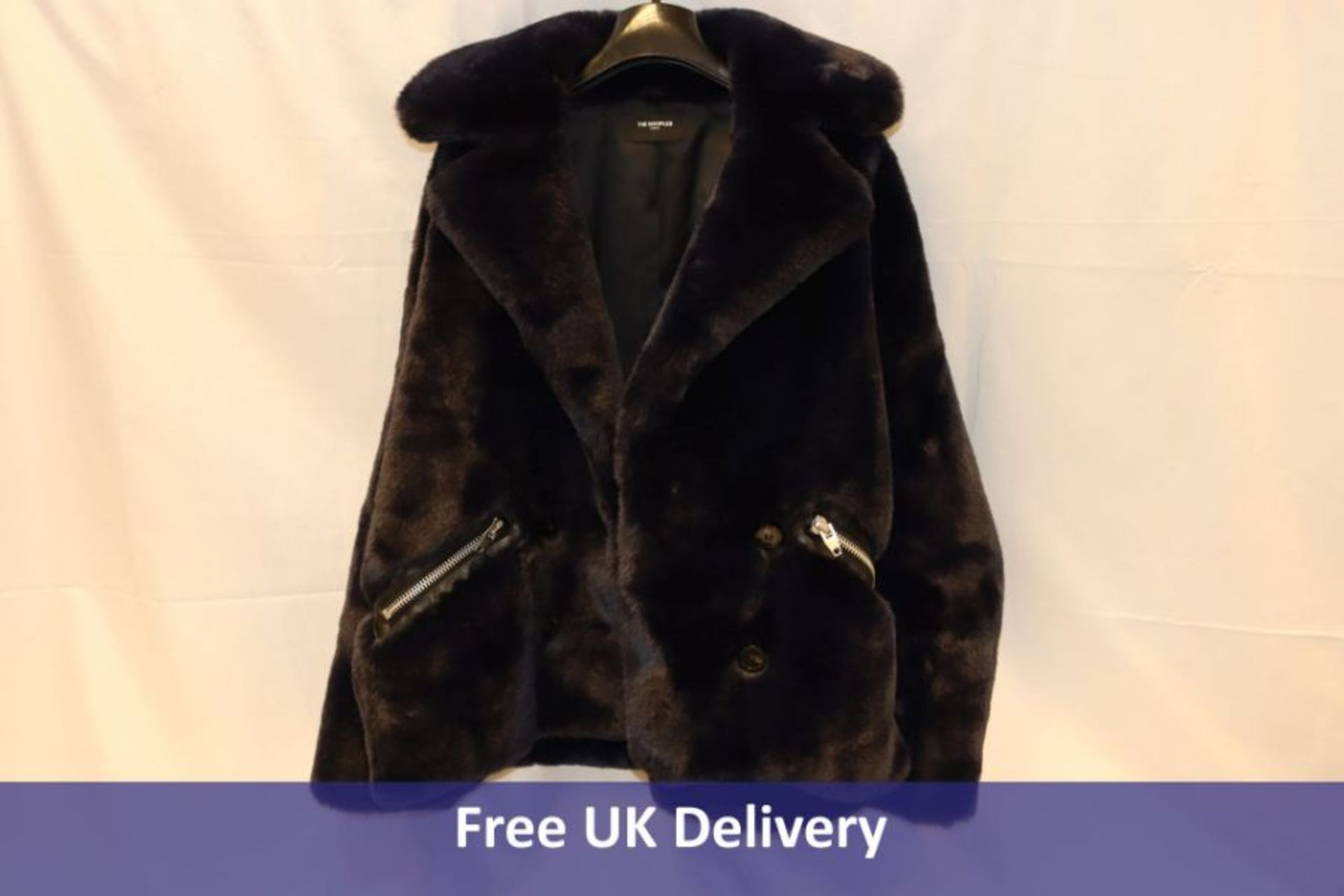 The Kooples Paris Faux Fur Coat with Zipped Pockets, Black, Size M