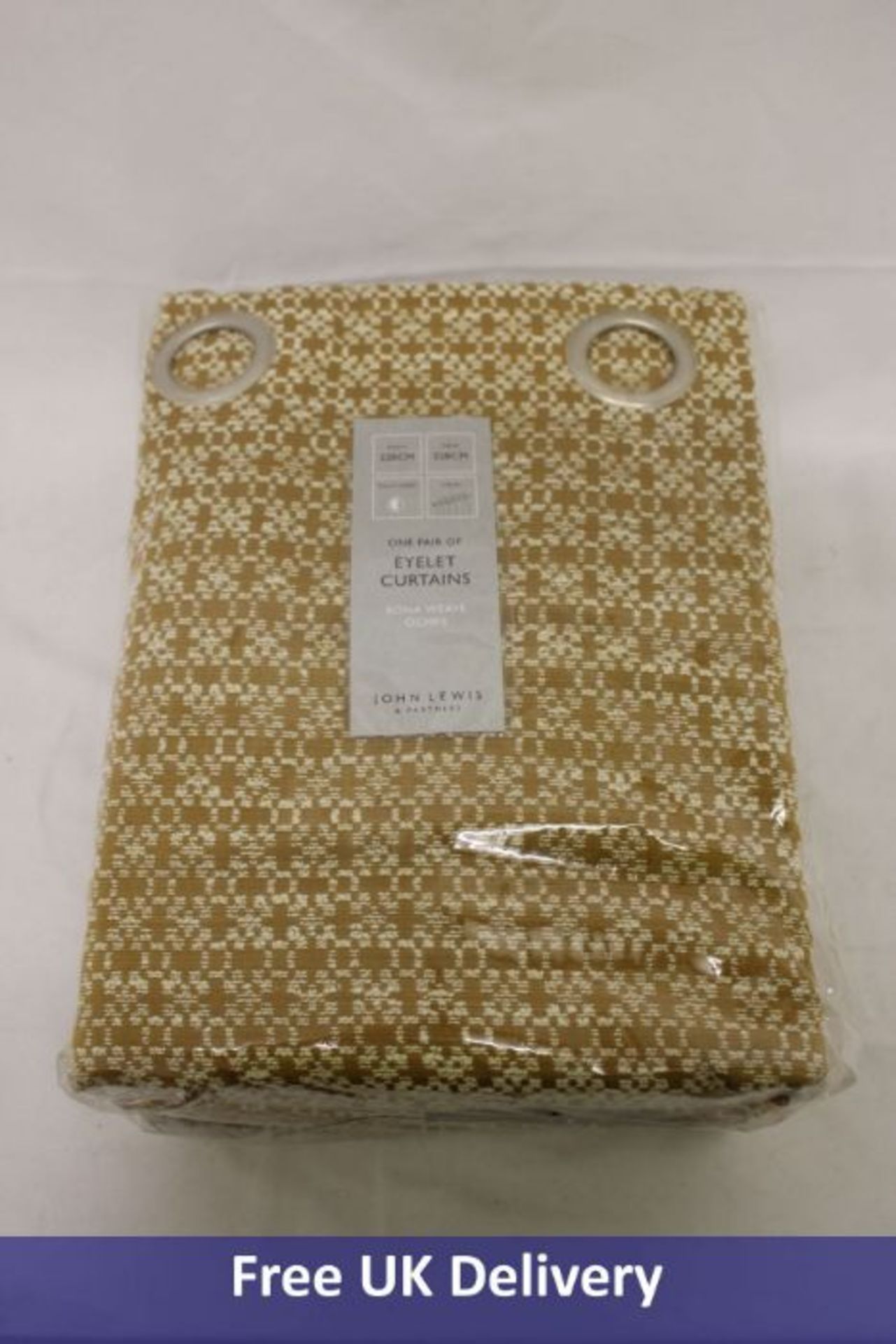 Three Pairs of John Lewis Eyelet Curtains, Rona Weave Ochre, Mustard Yellow, Fully Lined, Width 228c