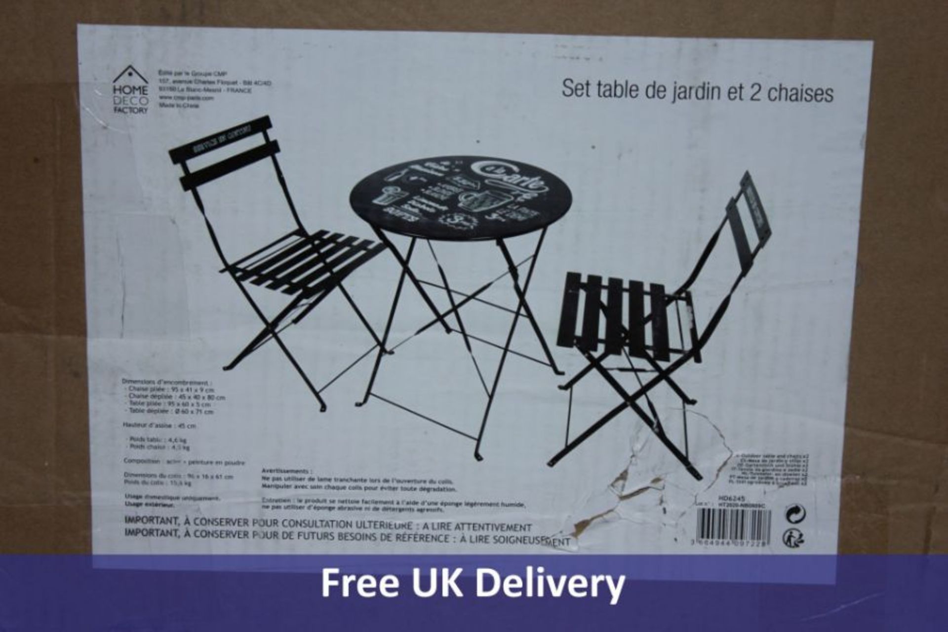 Home Deco Factory "a la Carte" Steel Garden Table and Two Chairs Set, Black