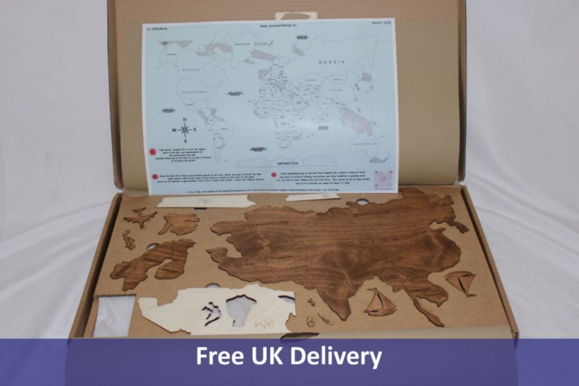 YourWorldMap World Map, Wood Brown Coloured, Small, 150 x 90cm