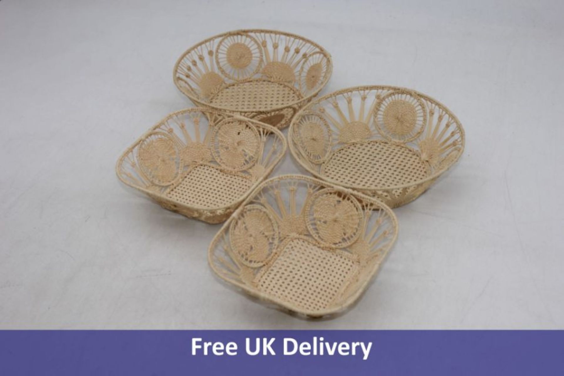 Four Cabana Wicker Bread Baskets to include 2x Square 2x Round, Natural Colour