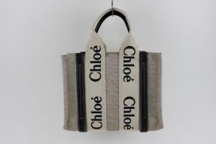 Chloe Small Woody Tote Bag, White and Blue