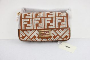 Fendi Flap Baquette Handbag, Calf Leather, Brandy and Vibrato Gold. 8BR600 AF2Q F1C0G