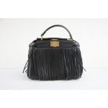 Fendi Women's Peekaboo Calf Leather Bag, Black And Soft Gold Handle