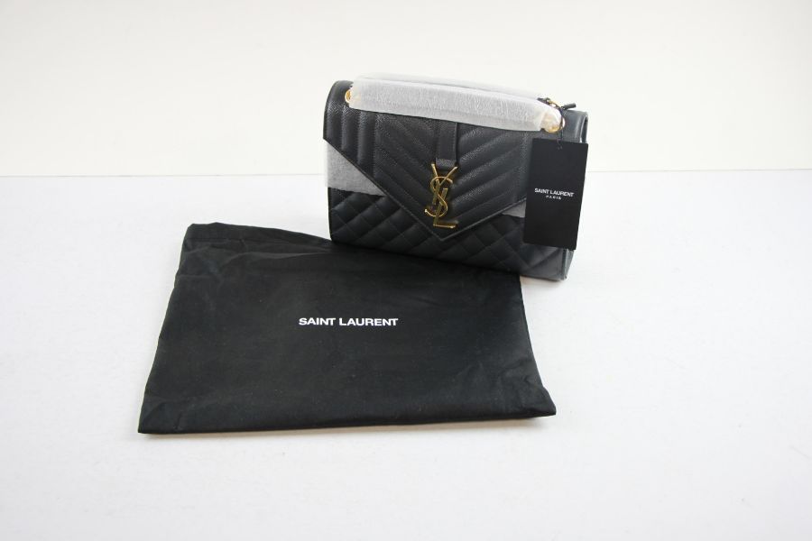 Yves Saint Laurent Women's Envelope Quilted Leather Bag, Dark Grey - Image 2 of 2