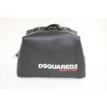 Dsquared2 Unisex Large Leather Duffle Bag with Shoulder Strap, Black