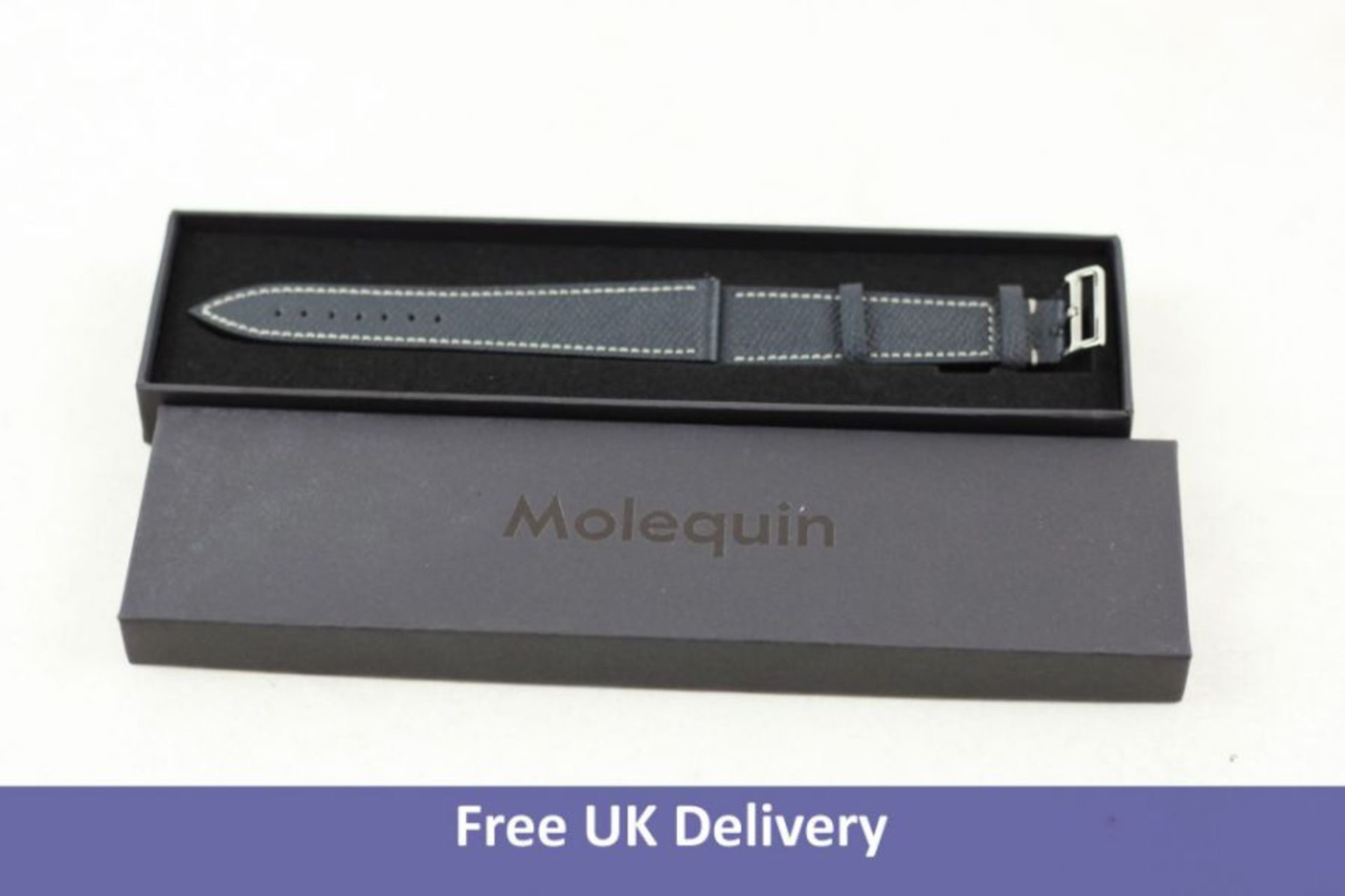 Molequin Leather Watch Strap, Grained Navy Blue, Width 20/16mm, Length 12/80mm