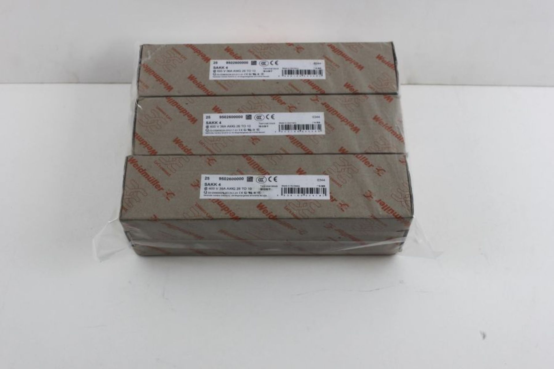 Three Packs of 25 Weidmuller SAKK 4 Terminal Blocks. PN 9502600000