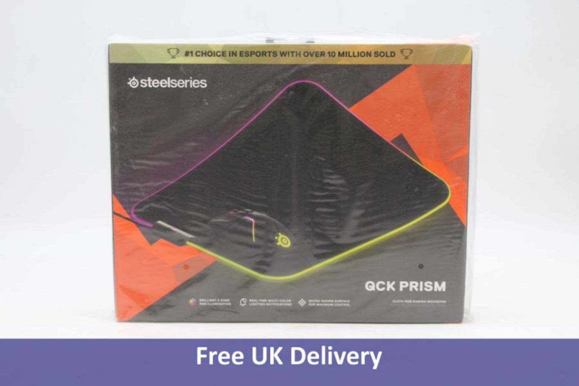 Six Steelseries Qck Prism Cloth Gaming Surface, Medium, Black, RGB LED Lighting, 4mm Thickness