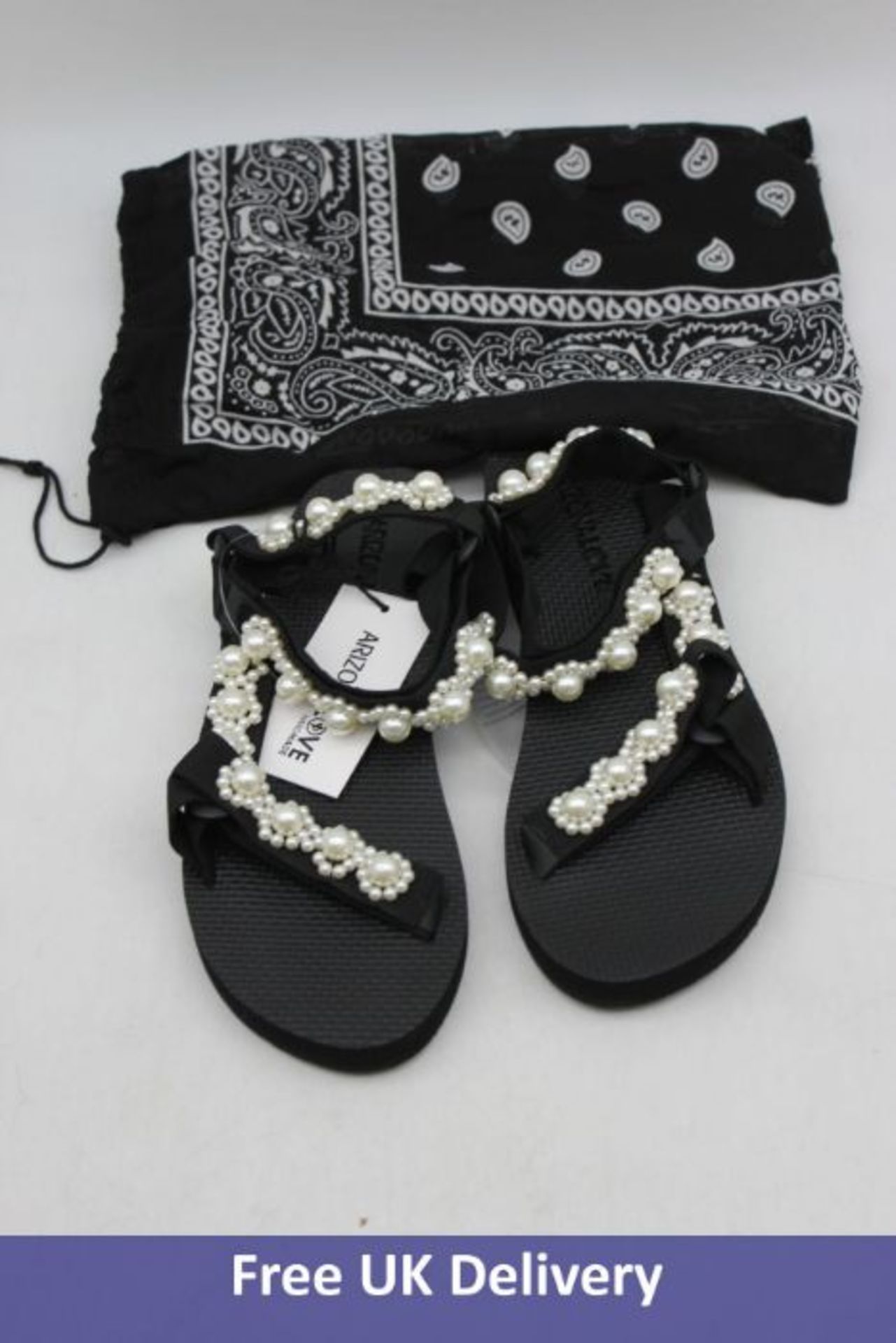 Four Arizona Love Pearl Sandals, Black, EU 41, New With Cloth Bag