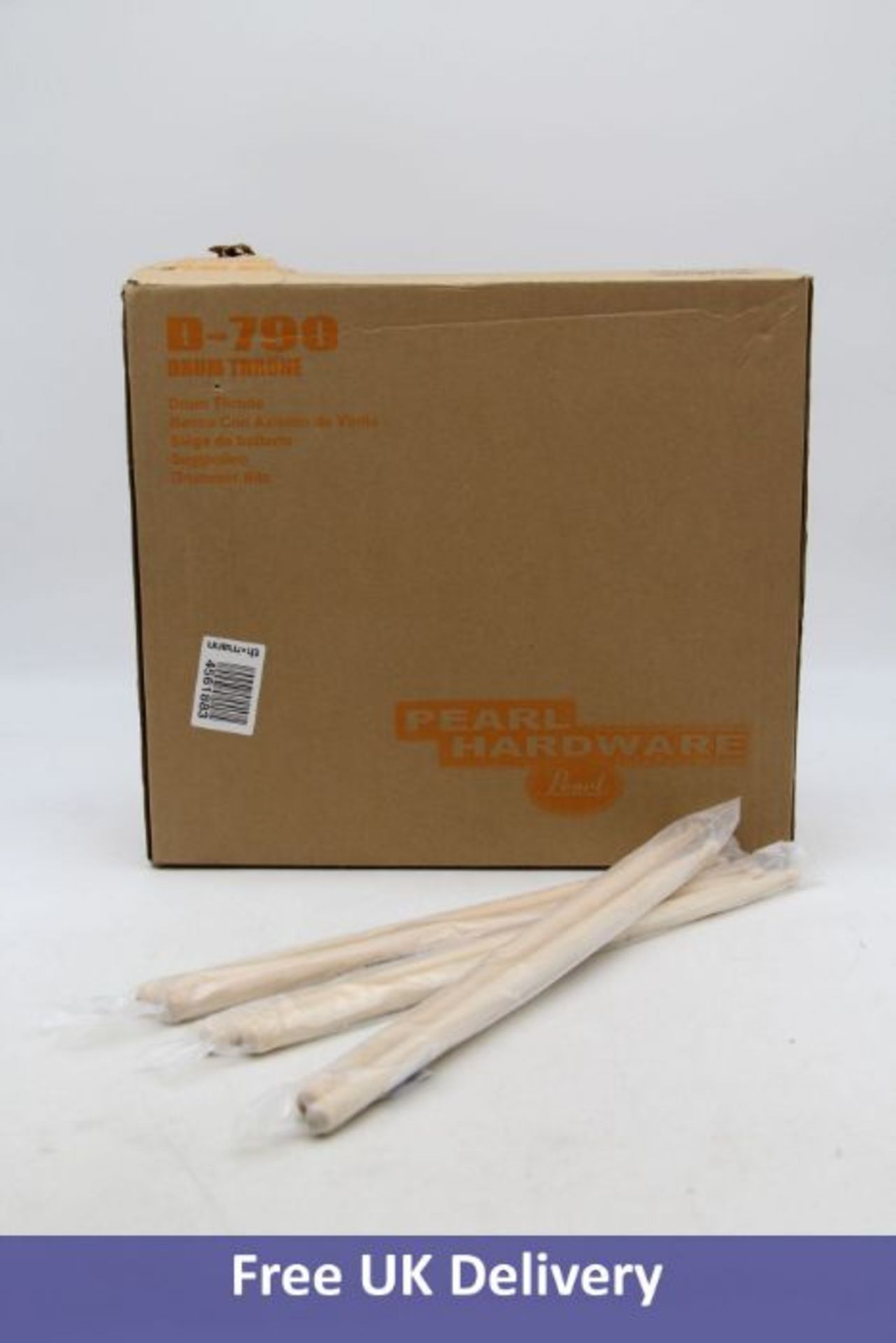 Four Drum Items to include 3x Millenium 5A Drumsticks, 1x Pearl D-790 Drum Throne. Box damaged