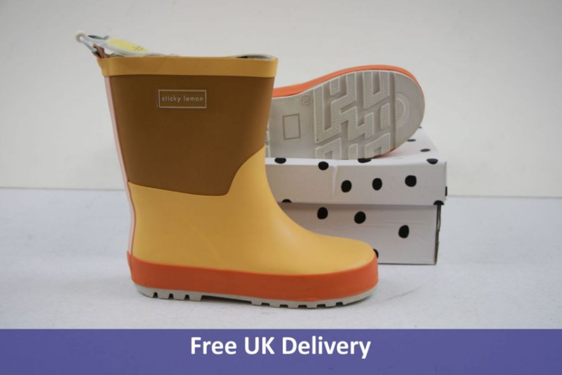 Sticky Lemon Children's Rain Boots, Retro Yellow Caramel Fudge, UK 10