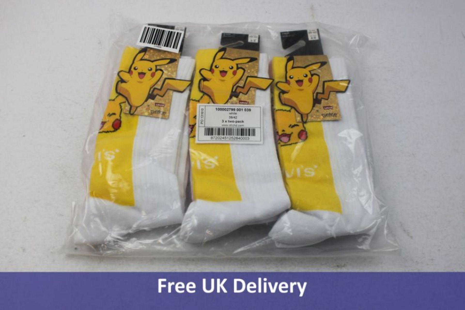 Three packs of Pokemon Levis Socks, 2 Pack, Rare Collaboration, Size 6-8