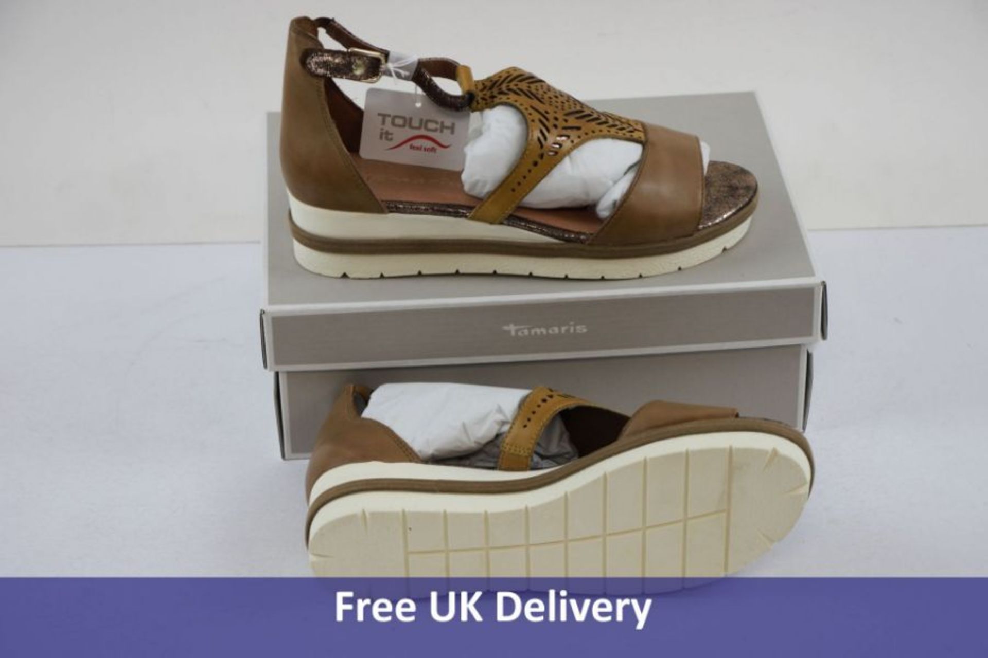 Tamaris Women's Leather Closed Back Open Toe Sandals, Tan, UK 5