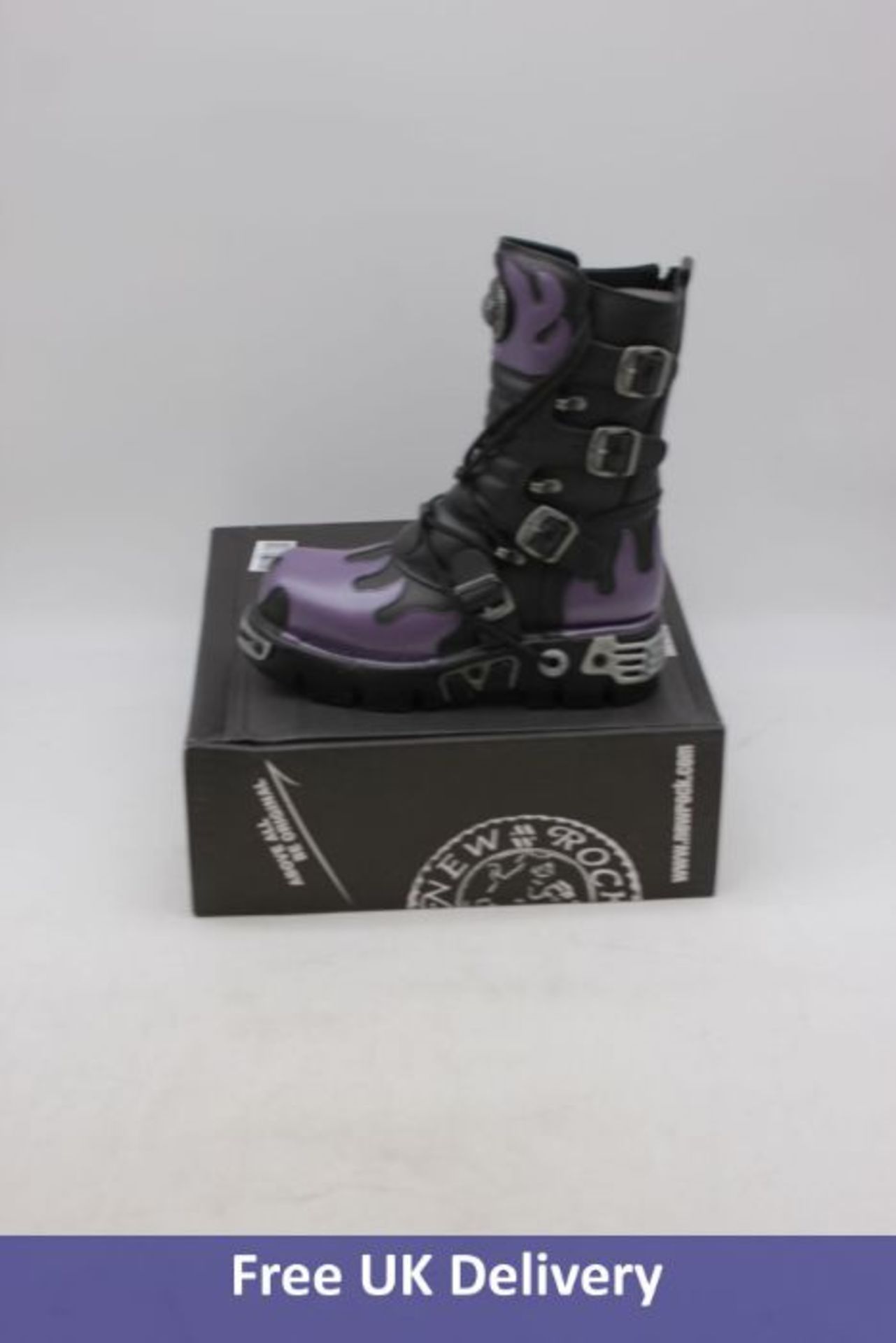 New Rock Men's Gothic Heavy Biker Leather Boots, Purple Flame Punk, EU 39