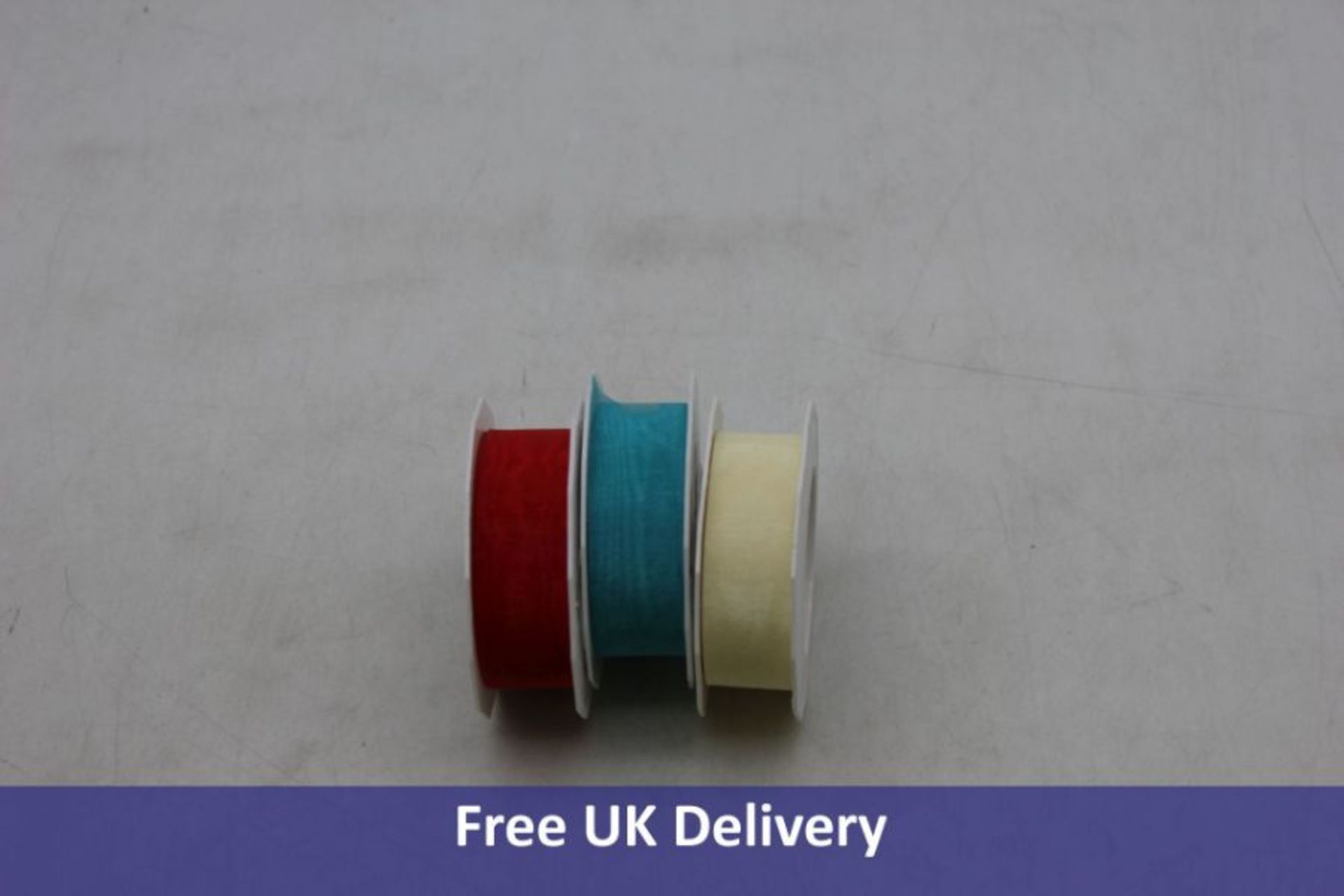 Twenty Prasent Sheer Ribbon, 25m Rolls, 25mm Width, to include 18x Red, 1x Turquoise, 1x Cream