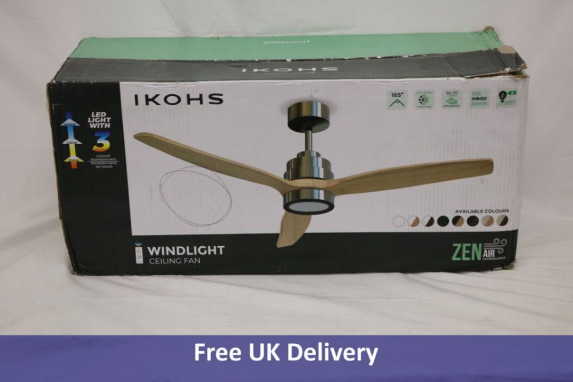 IKOHS WindLight Natural Wood Reversible ceiling fan, Brown, 40W DC, 3 Blades