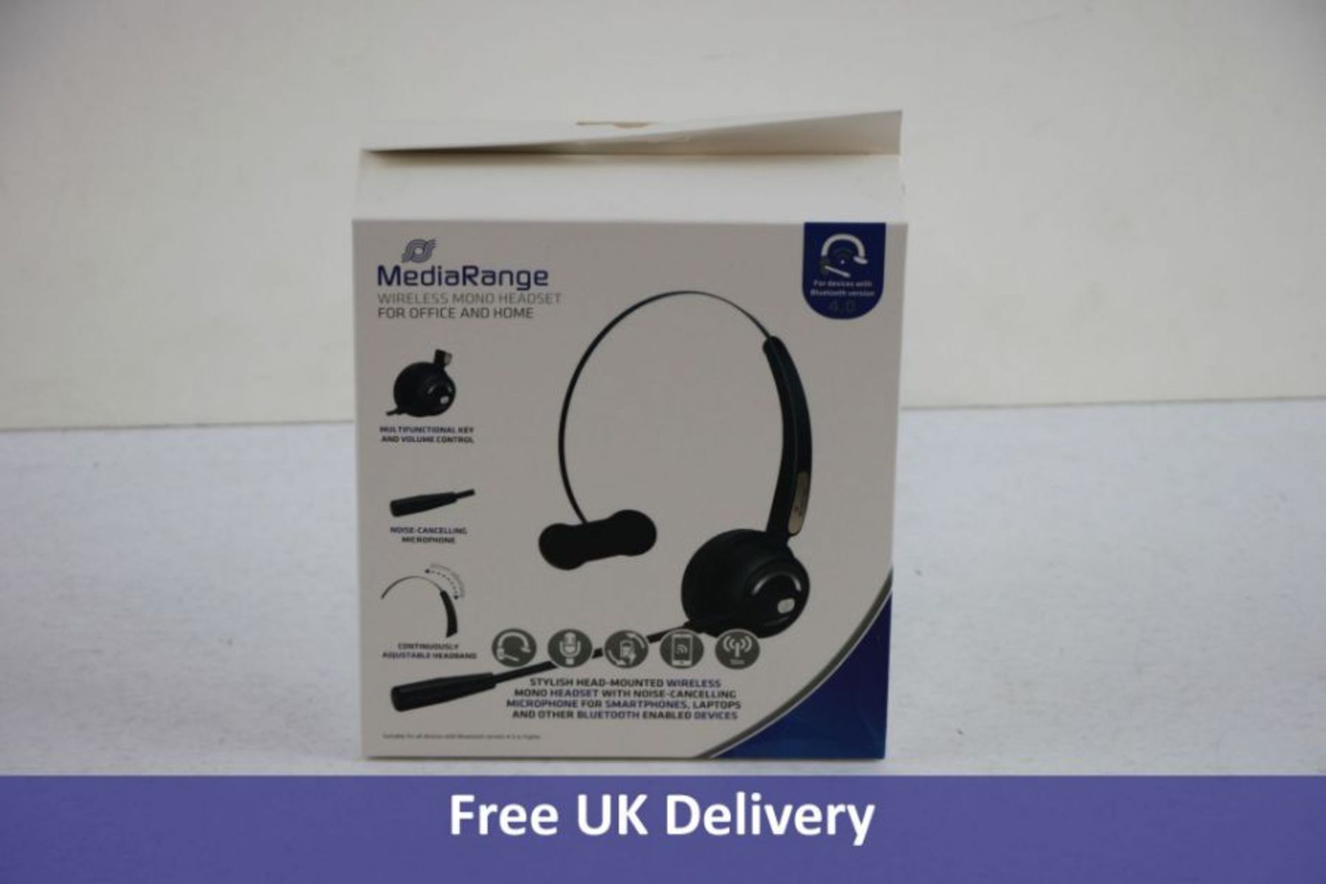 Twenty Media Range Wireless Headsets, Bluetooth with Microphone, Black, Model MR0S305