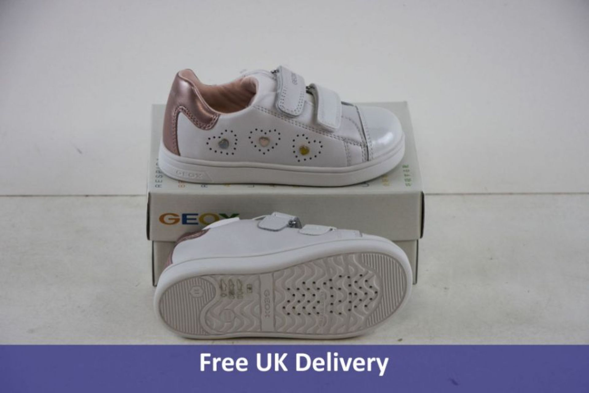 Geox Girls DJROCK Trainers, White and Light Pink, UK 9