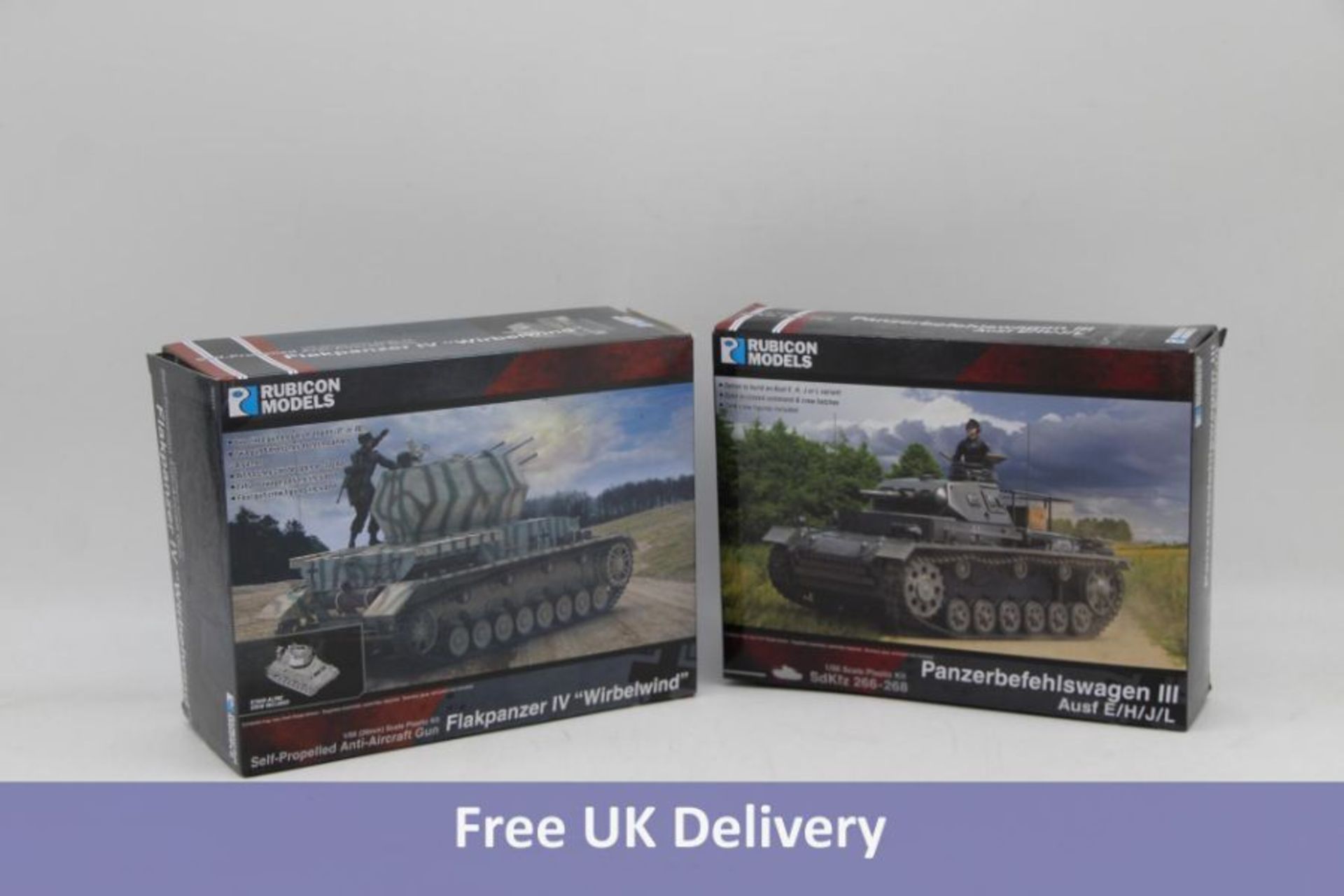 Five Rubicon 1/56 Scale Plastic Models Kits to include 1x Panzer lll Ausf Tank, 1x Panzer lV Ausf D/