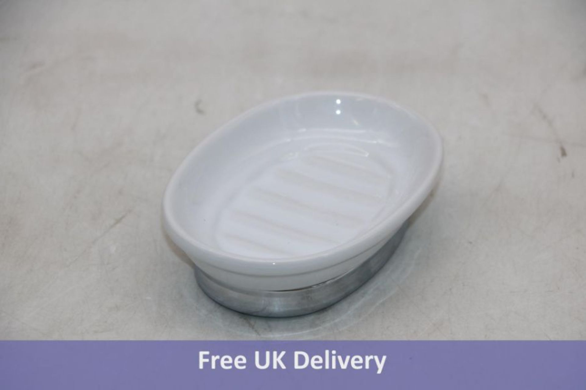 Twelve iDesign Soap Dish Holder, Oval Shaped Made of Ceramic and Metal