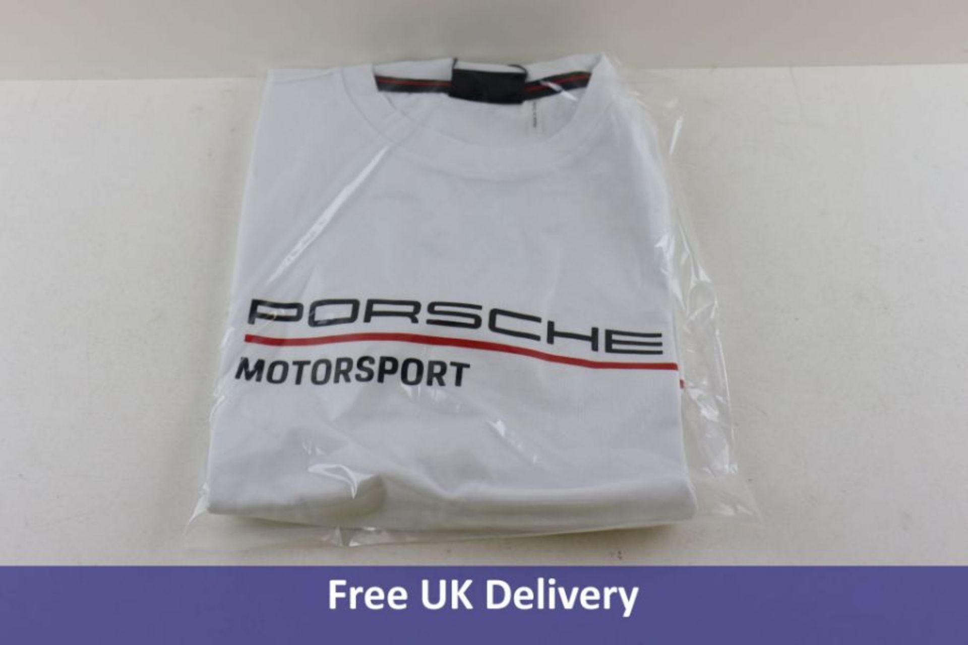 Two Porsche Men's Motorsport Fanwear T-Shirts, White to Include 1x Size M and 1x Size S