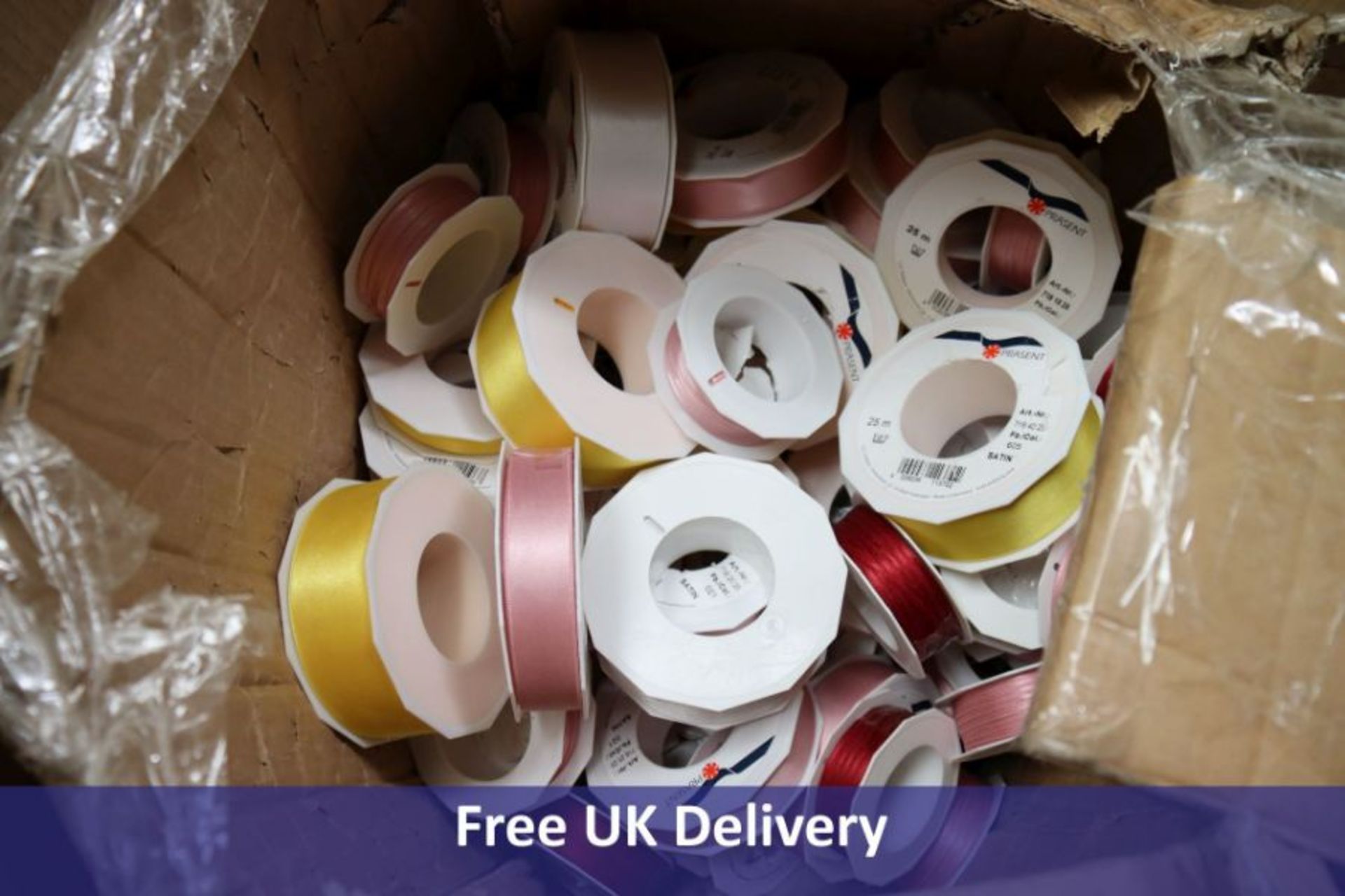 One Hundred Fifteen Reels of Ribbon, Various Lengths and Colours