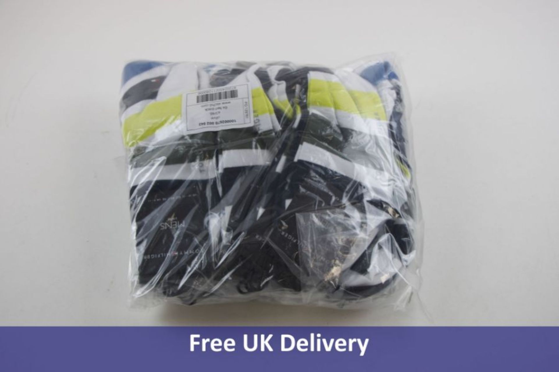 Twelve Packs of Tommy Hilfiger 2 Pairs Men's Socks, White, Olive, Yellow Stripes, Navy, UK 6-8