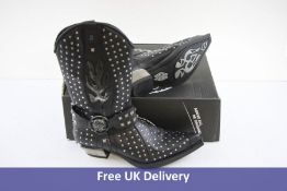 New Rock Men's Designer Shoes Black Western Style Calfskin Leather Boots, UK 11