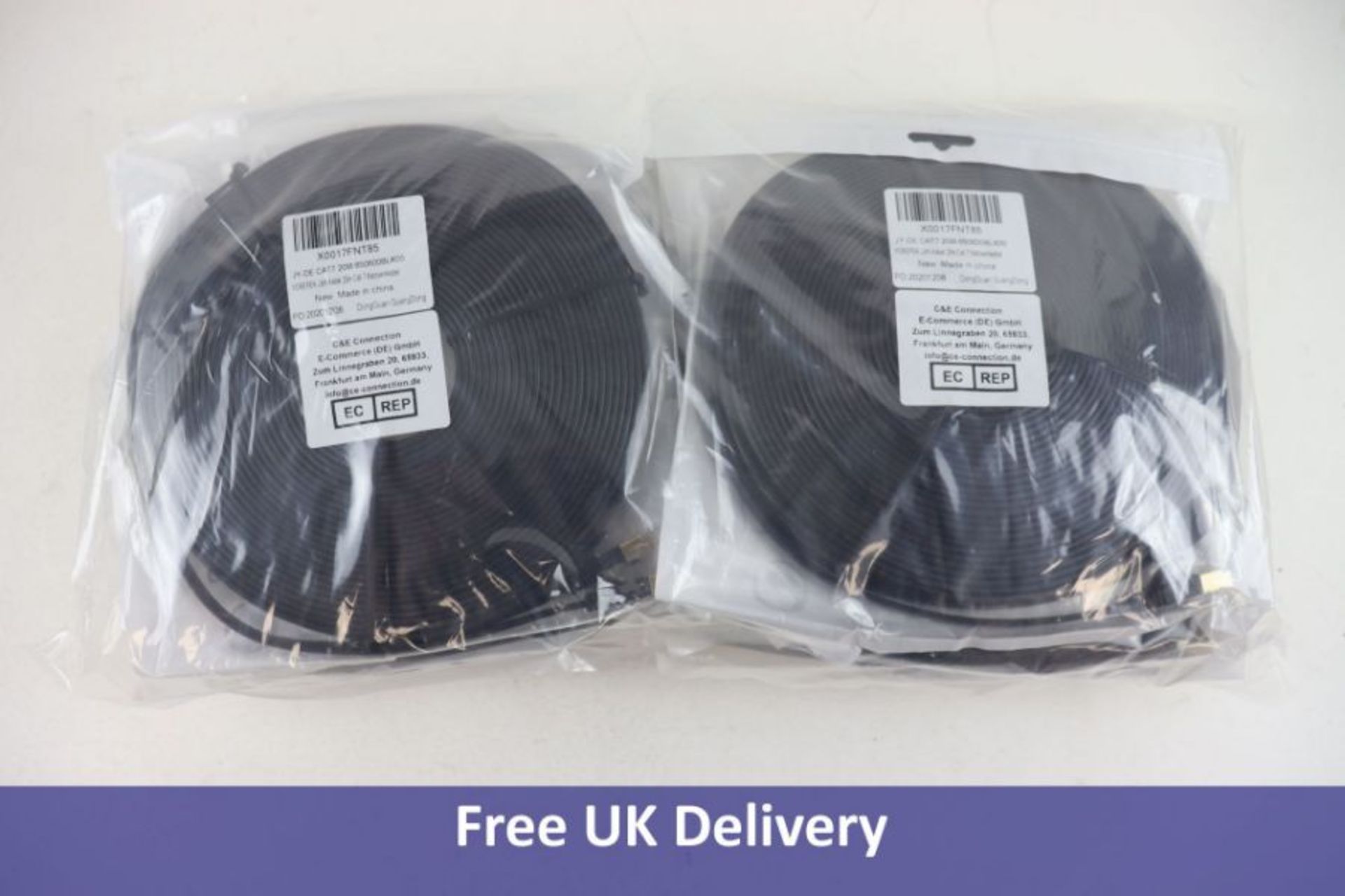 Ten Packs of C E Connection Cat 7 Flat Cables, Ethernet Cable, 20m