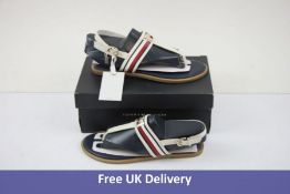 Tommy Hilfiger Corporate Leather Flat Sandals, White, Blue and Red, UK 5