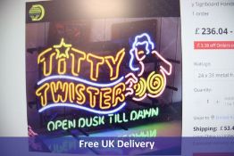 Titty Twister Neon Sign 'Open Dusk till Dawn', Slight Crack In top Right and top Left of Perspex and
