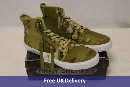 Two Pairs Army Canvas High Tops, 1x UK 10, No box, 1x UK 8, boxed